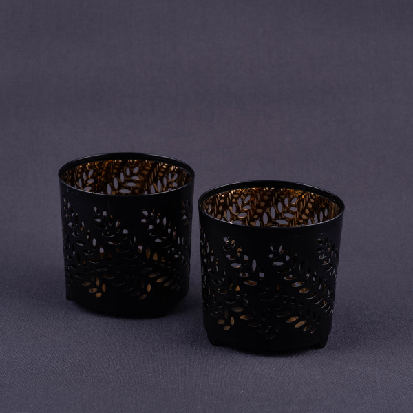 Teelichthalter schwarz/gold